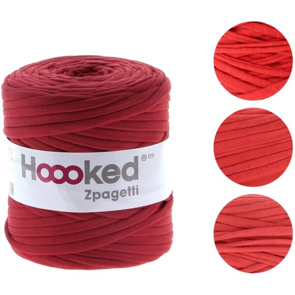 Red hoooked zpagetti yarn