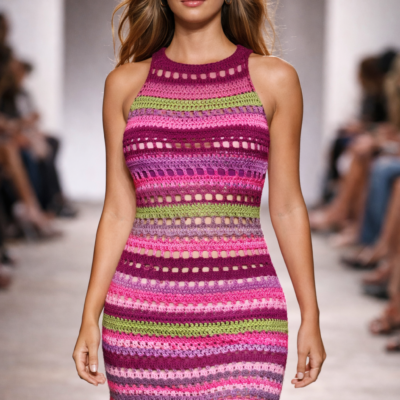 Runway elegance in crochet stripes