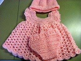 Pale rose crochet baby dress with hat