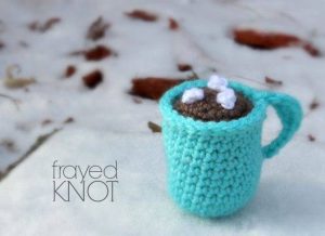 Crochet hot chocolate mug ornament