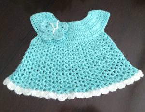 Robins egg colour baby dress in crochet pattern