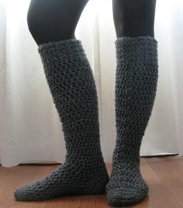 Crocheted chunky knee-high socks