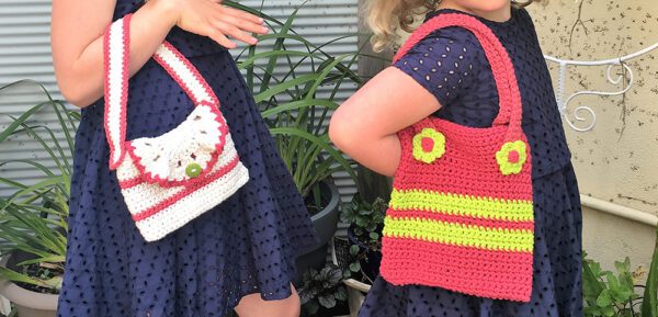 Girls crochet handbags pink yellow and white