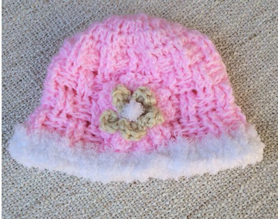 baby beanie pink and white