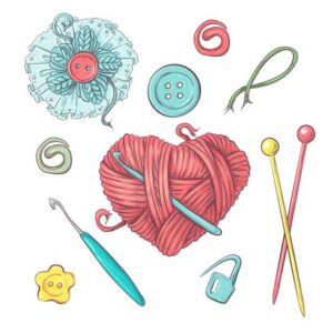 Set for handmade ball of yarn and accessories for crocheting and knitting vector