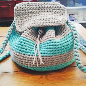 Crochet backpack bernat maker home décor clay & aqua