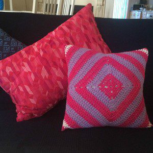 Crochet cushion small hot pink