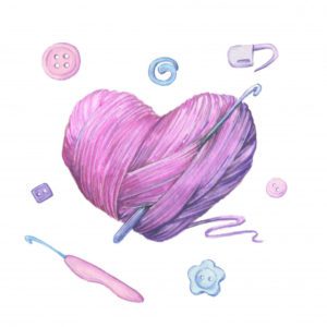 Watercolor ball yarn knitting form heart vector illustration 61136 1506